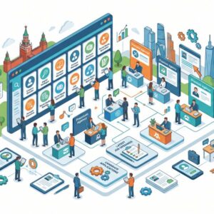 Изометрическая иллюстрация доски вакансий по маркетингу для каталога премиальных рекламных агентств Москвы